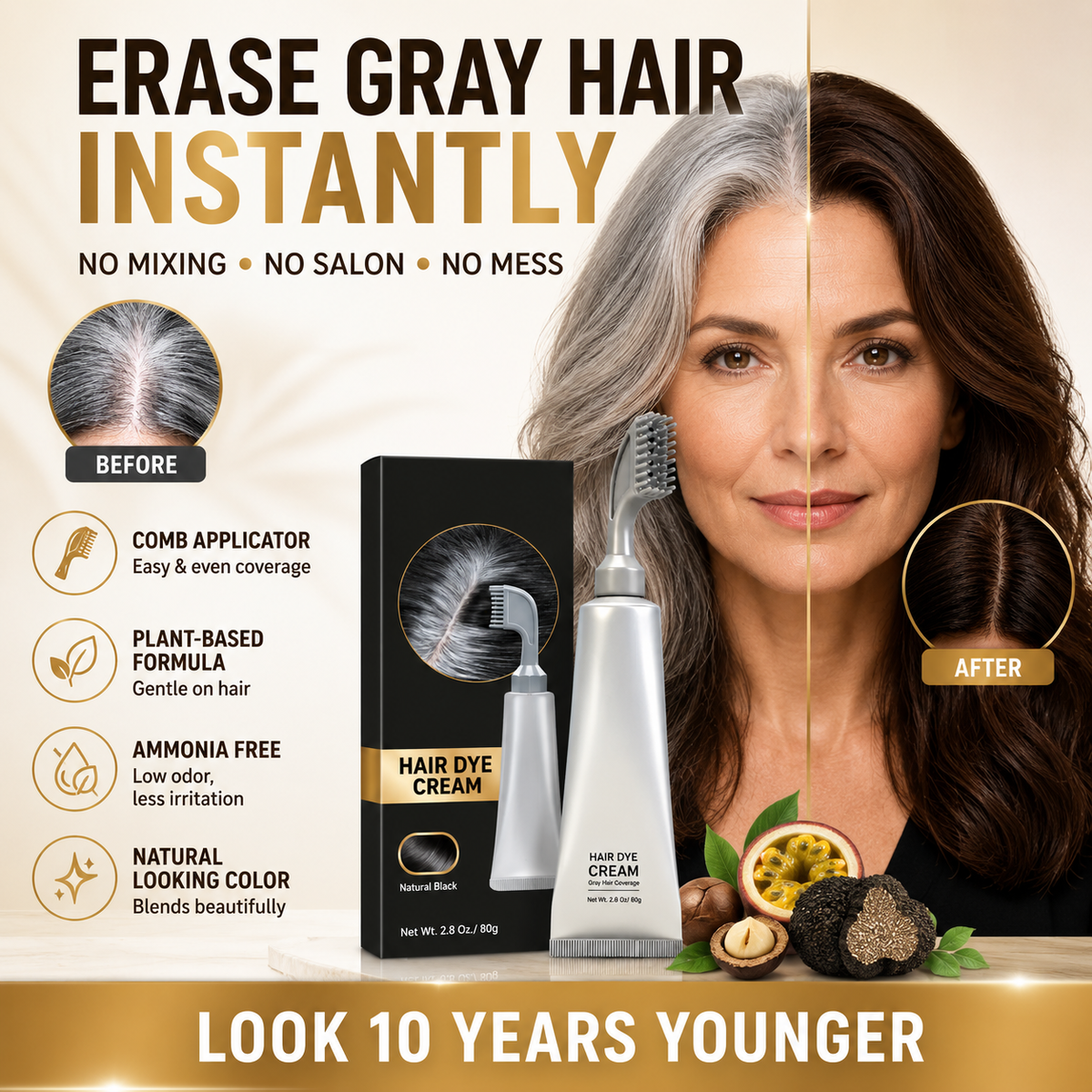 Instant Gray Hair Touch-Up Comb – Easy Root Coverage for Men & Women