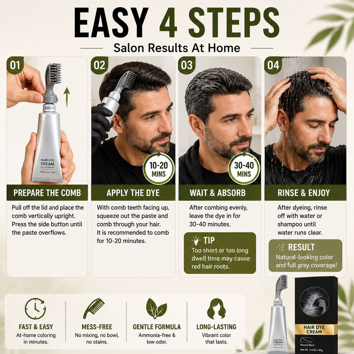 Instant Gray Hair Touch-Up Comb – Easy Root Coverage for Men & Women