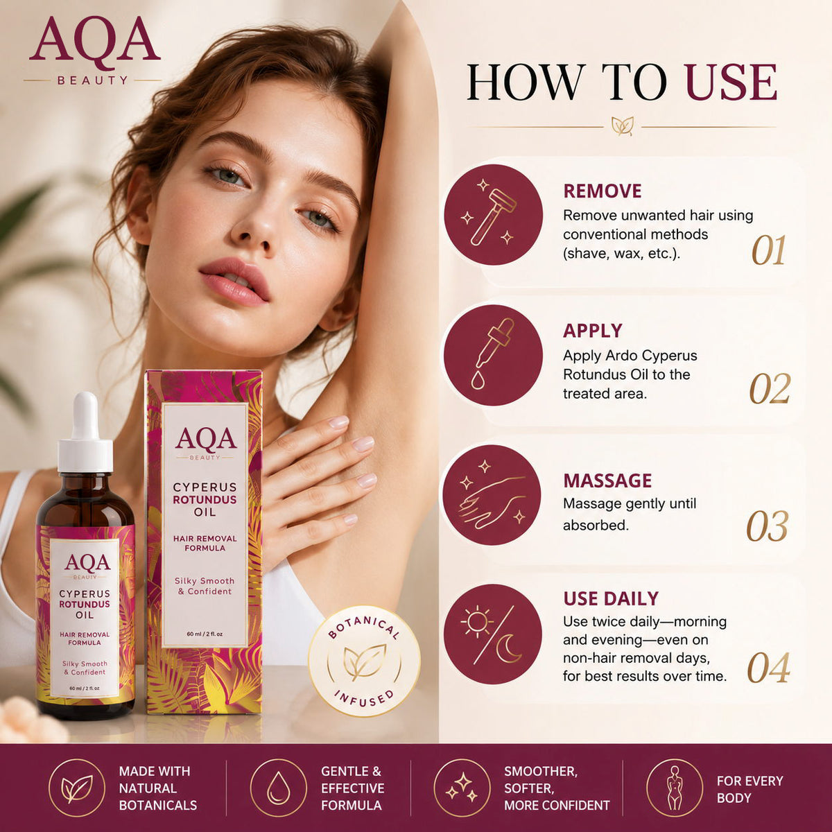 AQA Cyperus Oil – Natural Botanical Oil for Smoother, Softer-Looking Skin & Hair Care