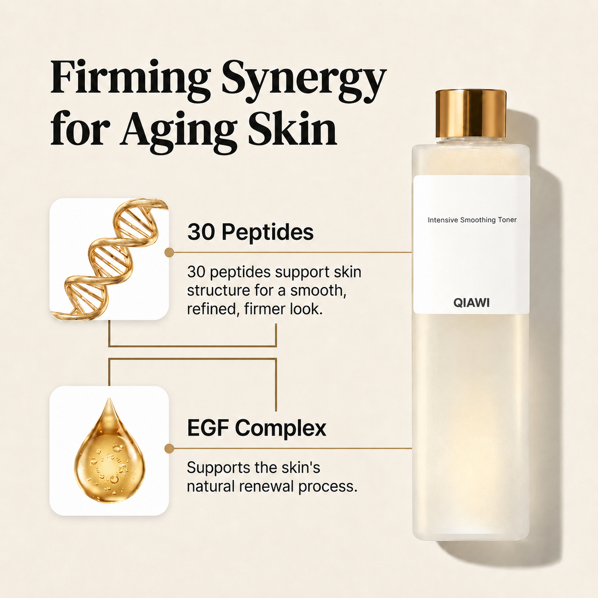 QIAWI Silky Hydration Firming Toner – 68% Silky Water + 30 Peptides, EGF & Ceramides for Plumper, Smoother-Looking Skin