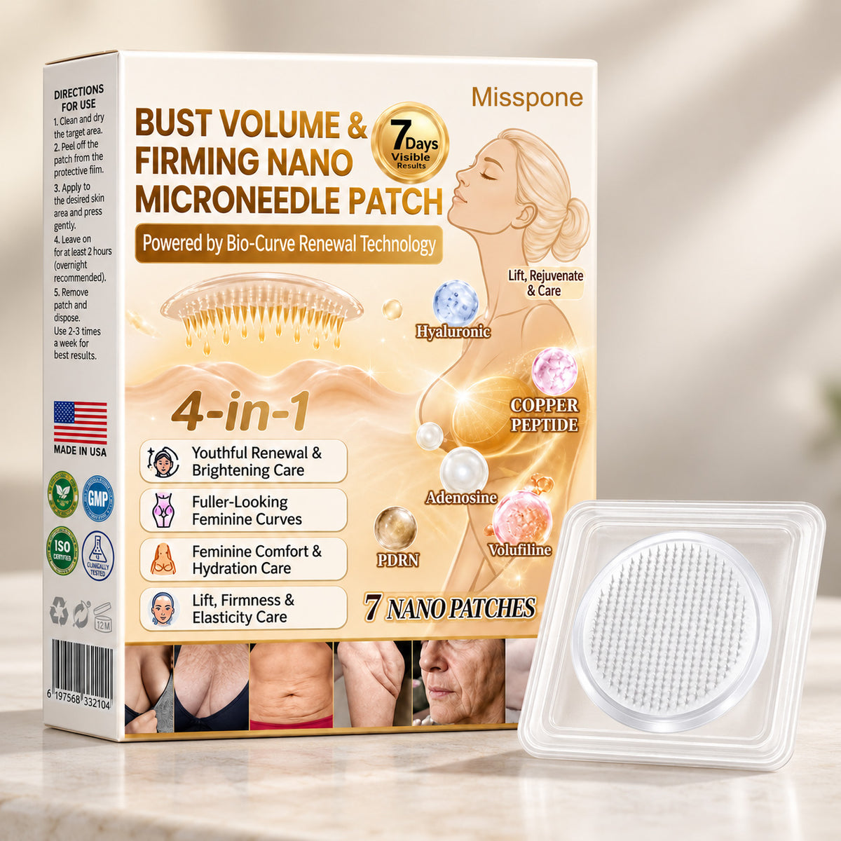 🏆 Bust Volume, Lift & Firming Nano Microneedle Patch Volufiline + Exosome + Copper Peptide Formula Powered by Cellular Renewal Technology