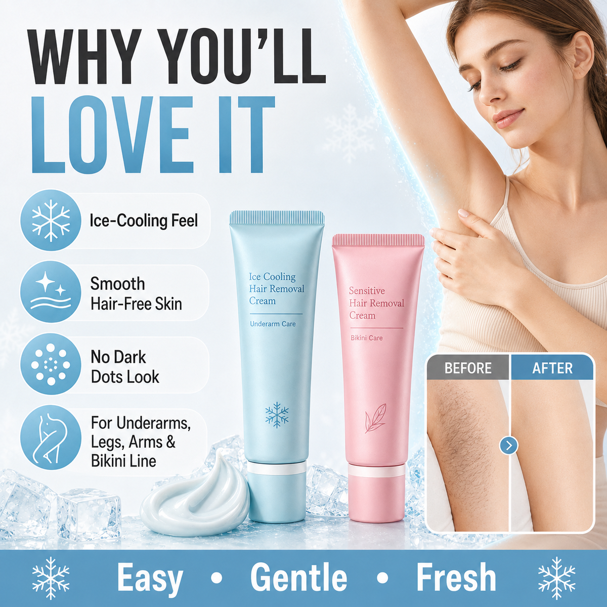 🥳2026 TOP Ice🥳 Hair Removal Cream – Enriched with Rose & Lavender Oil, Niacinamide Brightening – Inhibits Regrowth, Longer-Lasting Smoothness! 💖💨
