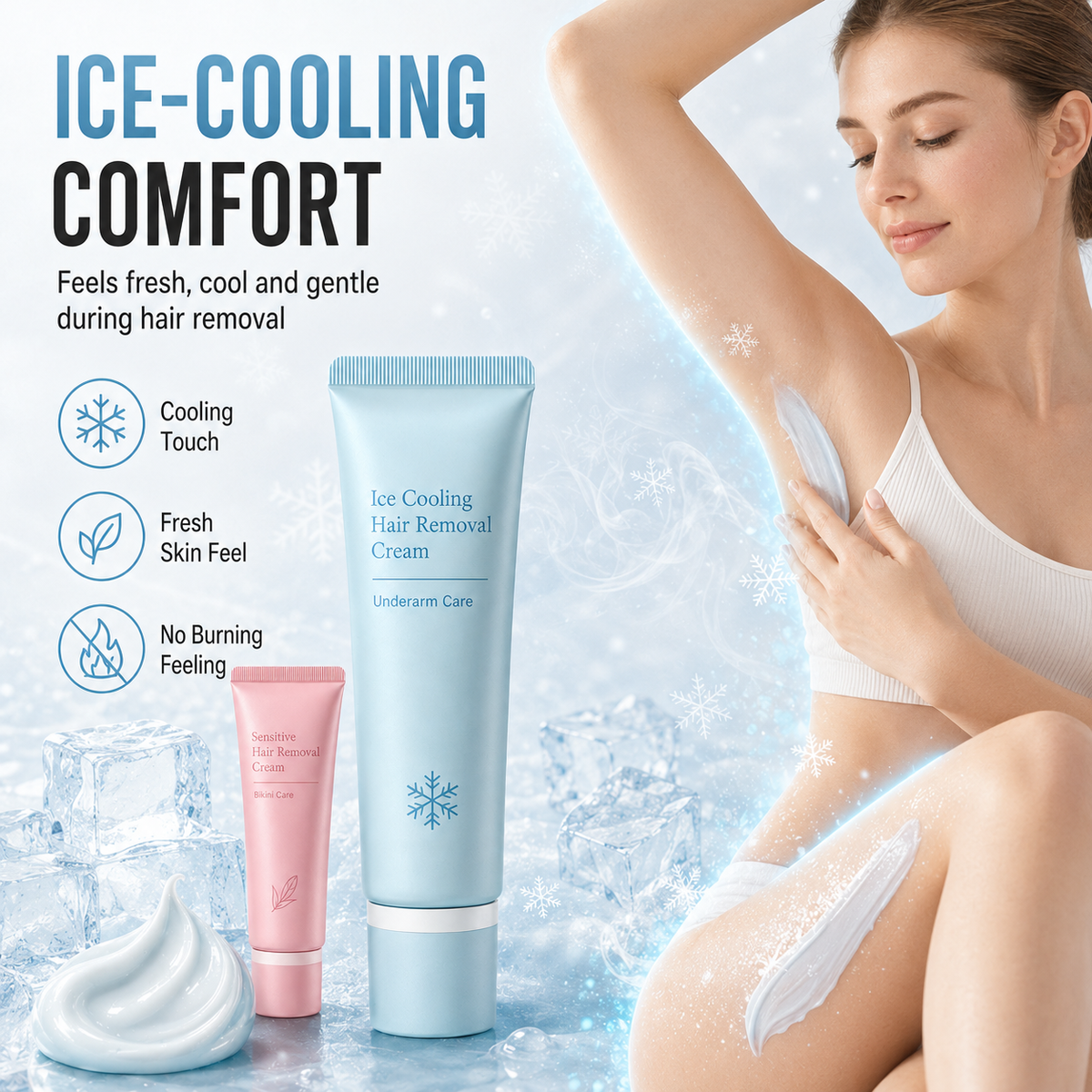 🥳2026 TOP Ice🥳 Hair Removal Cream – Enriched with Rose & Lavender Oil, Niacinamide Brightening – Inhibits Regrowth, Longer-Lasting Smoothness! 💖💨