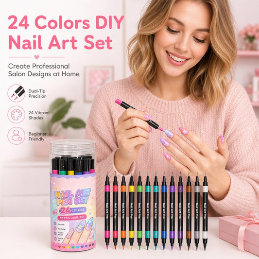 🖤🔥 BLACK FRIDAY EARLY BIRD SALE! 🎉⏰ LIMITED TIME OFFER! 🎁 BUY 1 GET 1 FREE! 💥 35K+ Sold! 💅🌈 24-Color Dual-Tip Nail Art Pens ✨💖 DIY Manicure Kit 🎨🎁