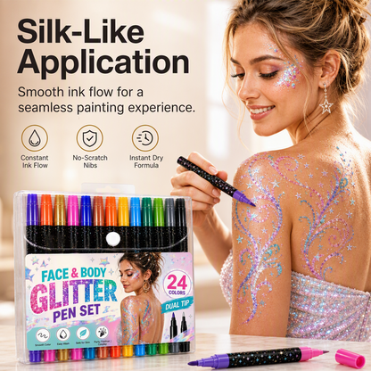 🎉Over 35k+ Sold!💅Halloween 24-Color Face & Body Glitter Marker Set with Dual Tips – Sparkly Costume Makeup Pens