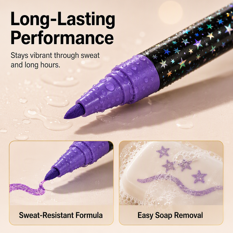 🎉Over 35k+ Sold!💅Halloween 24-Color Face & Body Glitter Marker Set with Dual Tips – Sparkly Costume Makeup Pens